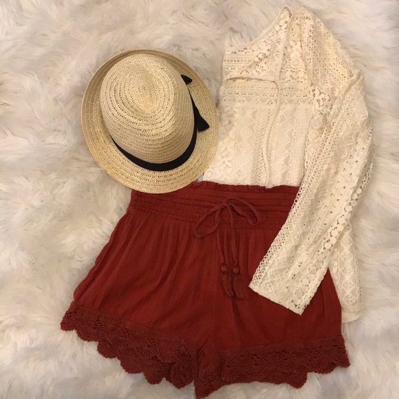 aerie Pants - Aerie Burnt Orange Boho Lounge Shorts Size: SMALL